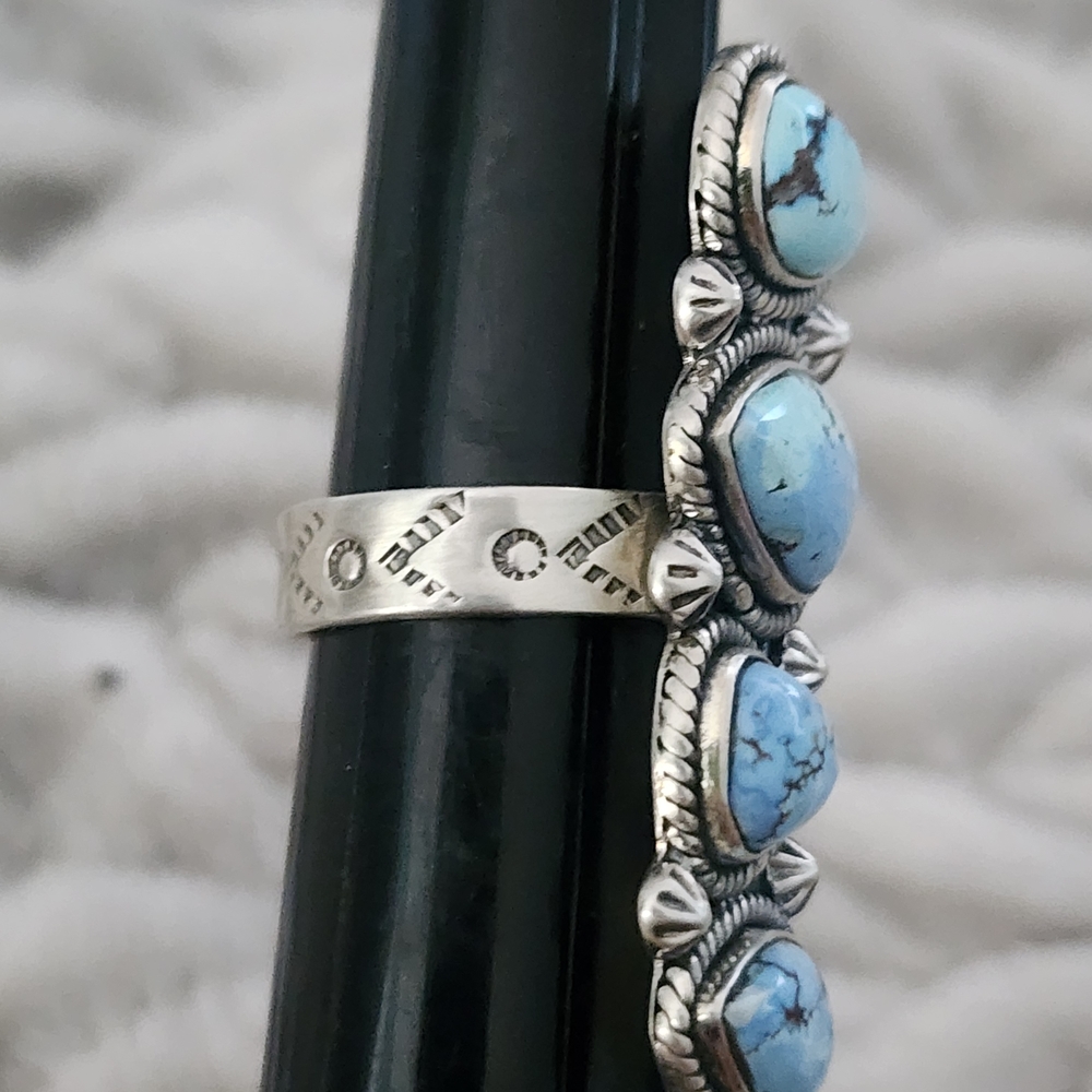 Turquoise Golden Hill Hills Teardrop Sterling Silver Ring Adjustable 8 & Up - Picture 5 of 6